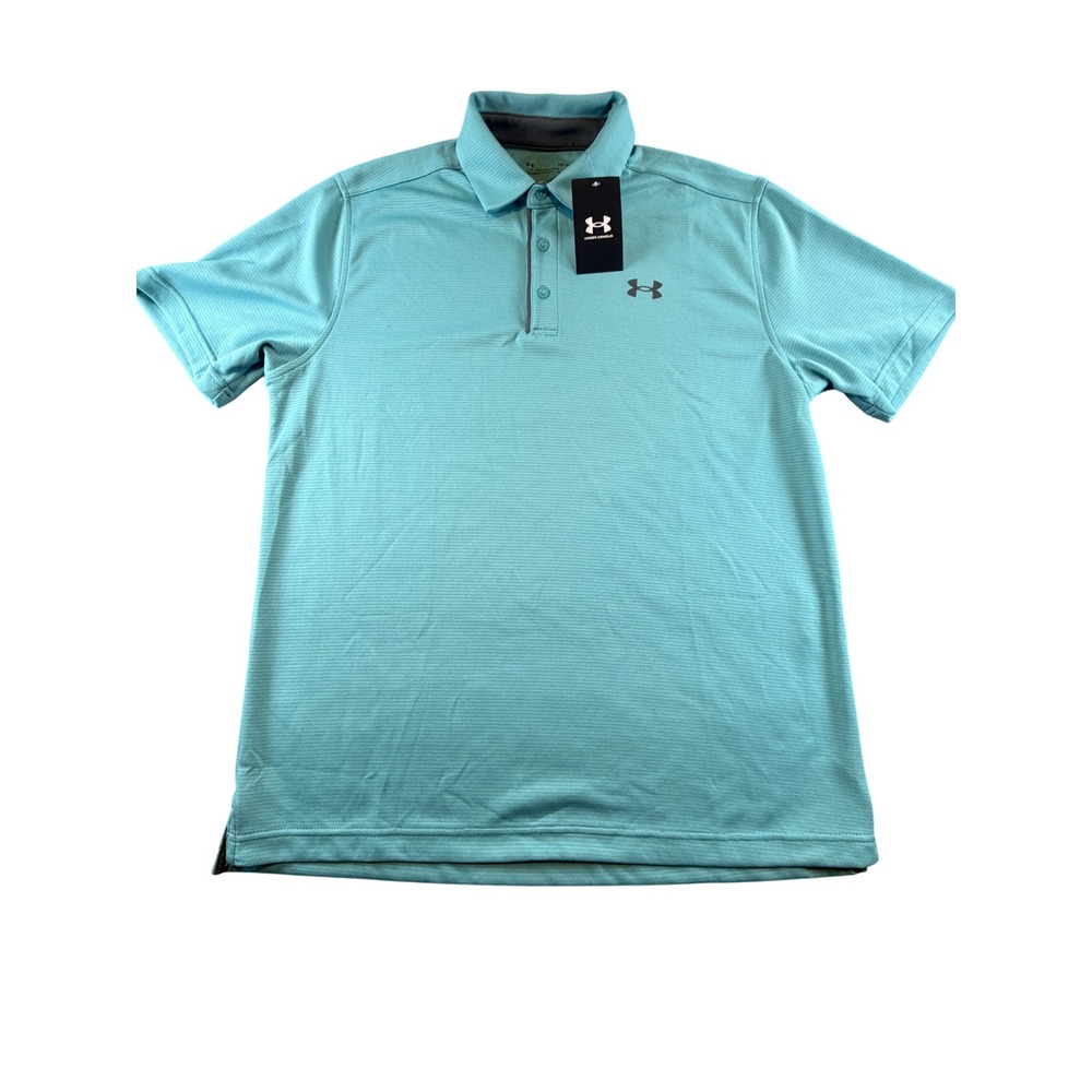 Under Armour HeatGear Mens Large Loose Fit Polo Shirt Aqua Blue Short Sleeve New
